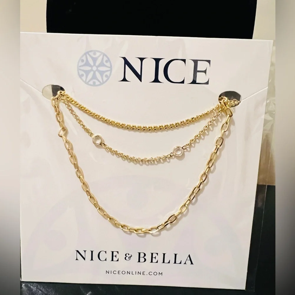 Nice & Bella Gold Layered Necklace with small crystal-tone stones Accents